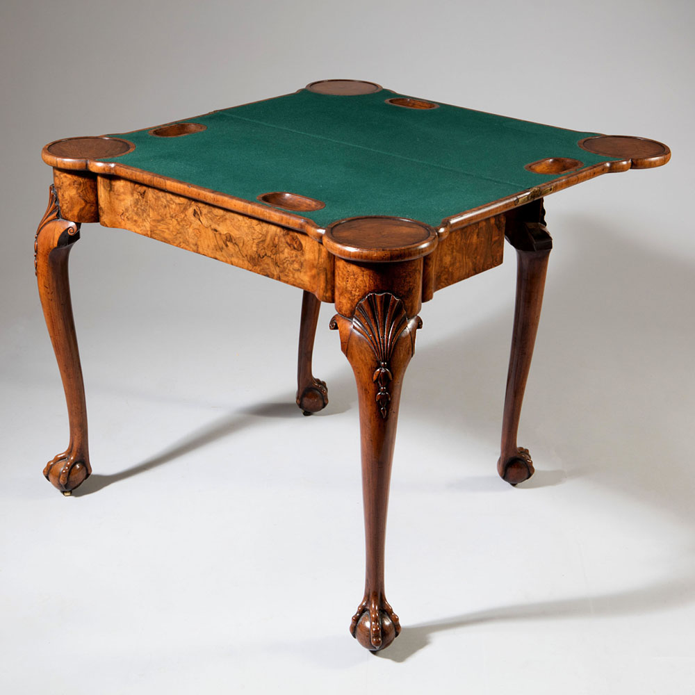 George II Figured Walnut Card Table on Cabriole Legs 1