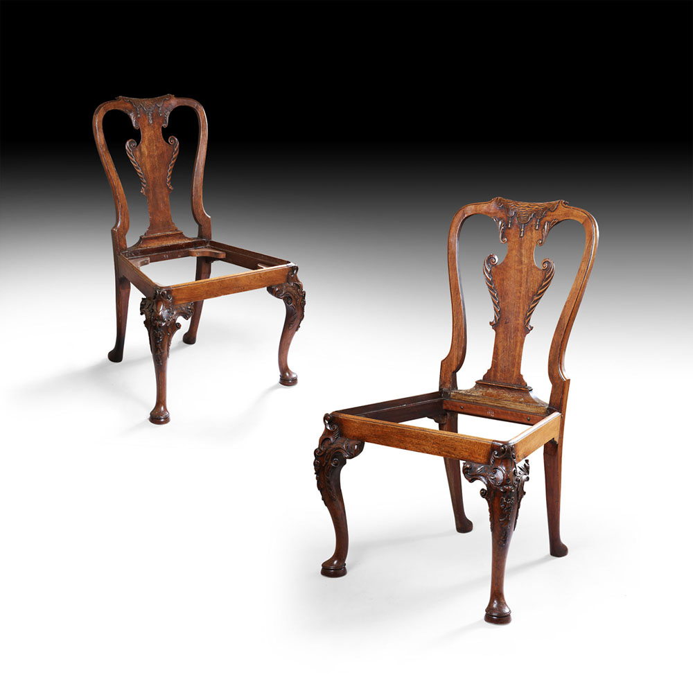 George I Carved Irish Walnut Pair of Chairs