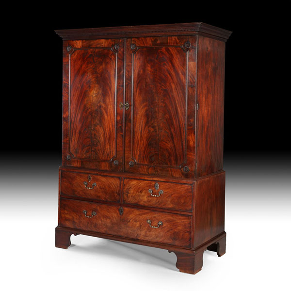 Alexander George Fine Antiques | Collection | Seating 22 George III Mahogany Linen Press Wardrobe