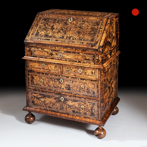 Queen Anne Mulberry Bureau Firmly Attributed to Coxed and Woster, circa 1710 England