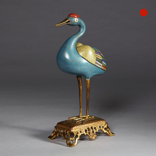 Chinese Cloisonne Enamel Censer Modelled as a Crane 18/19th Century Qing Dynasty