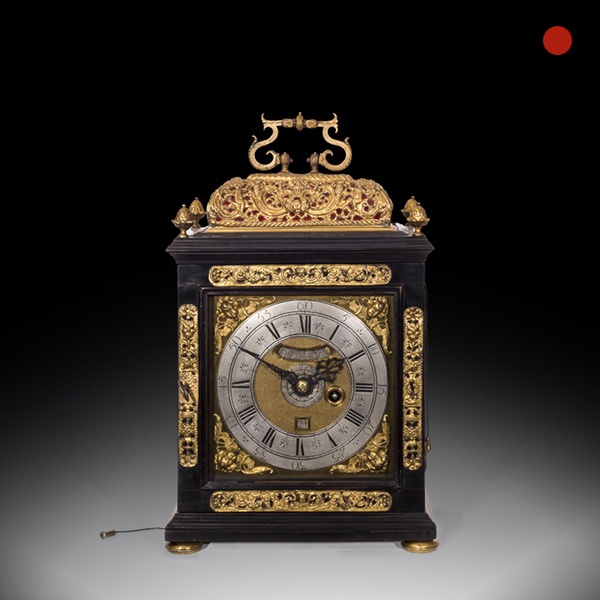 17th-Century Ebony Veneered Table Clock with Alarm and Pull Quarter Repeat