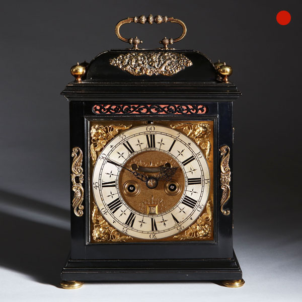 William and Mary Ebony Veneered Bracket Clock by Johnathan Lowndes