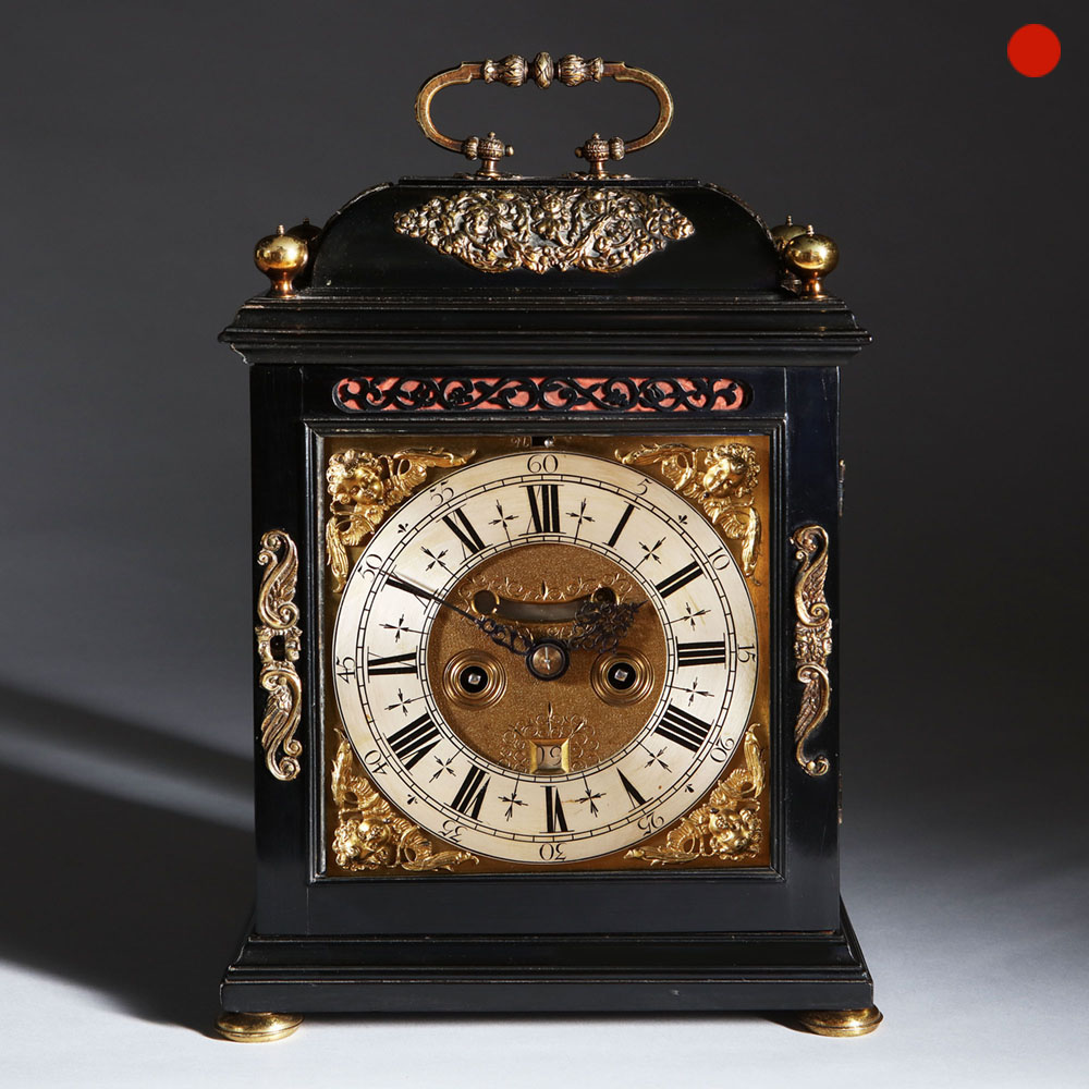 William and Mary Ebony Veneered Bracket Clock by Johnathan Lowndes 1