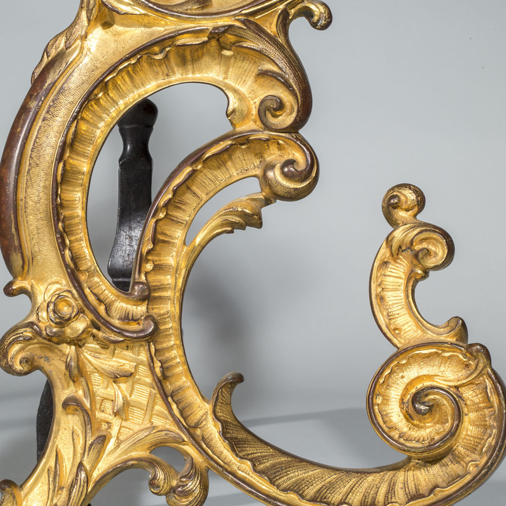 Pair of 18th-Century English Rococo Gilt Bronze Andirons or Firedogs