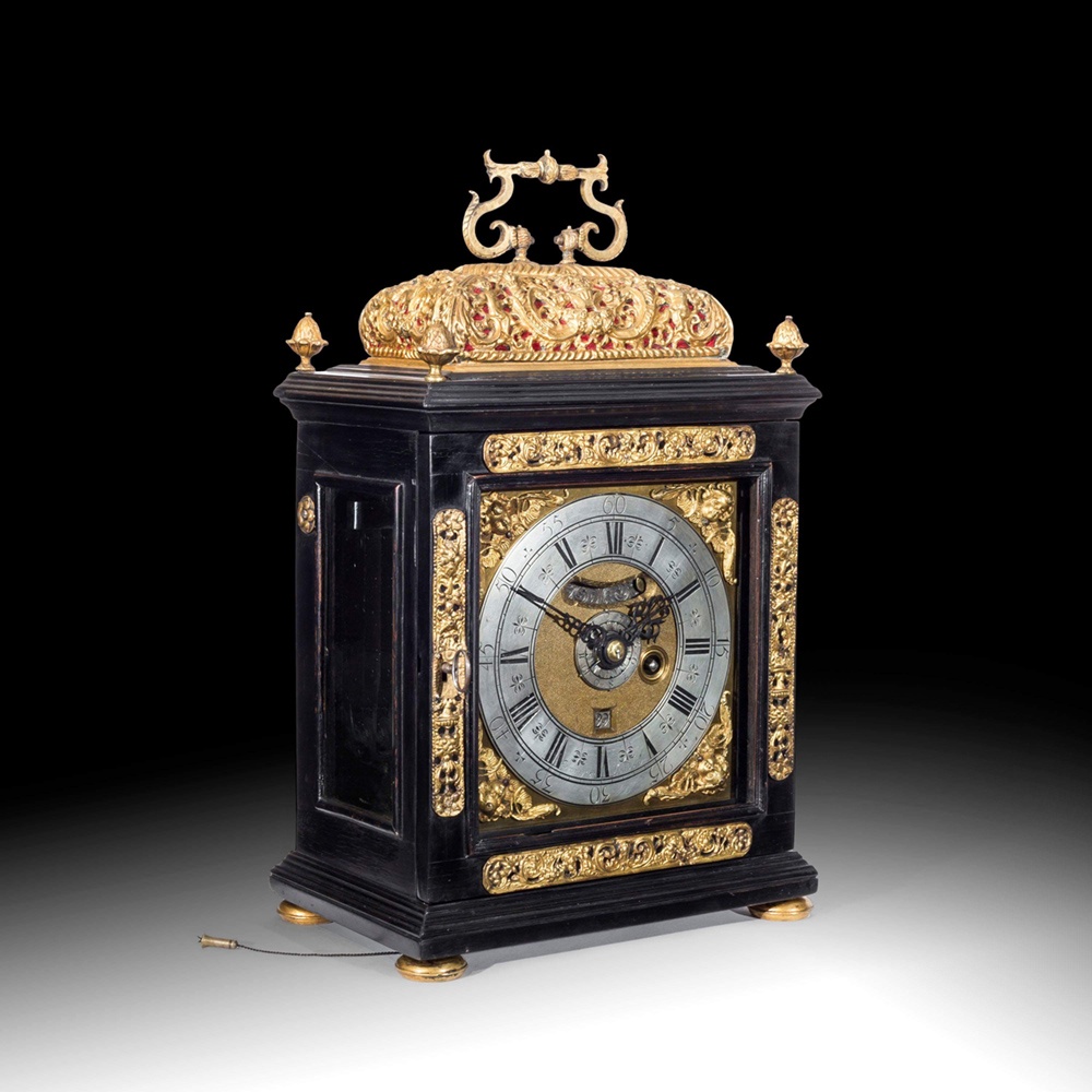 17th-Century Ebony Veneered Table Clock with Alarm and Pull Quarter Repeat