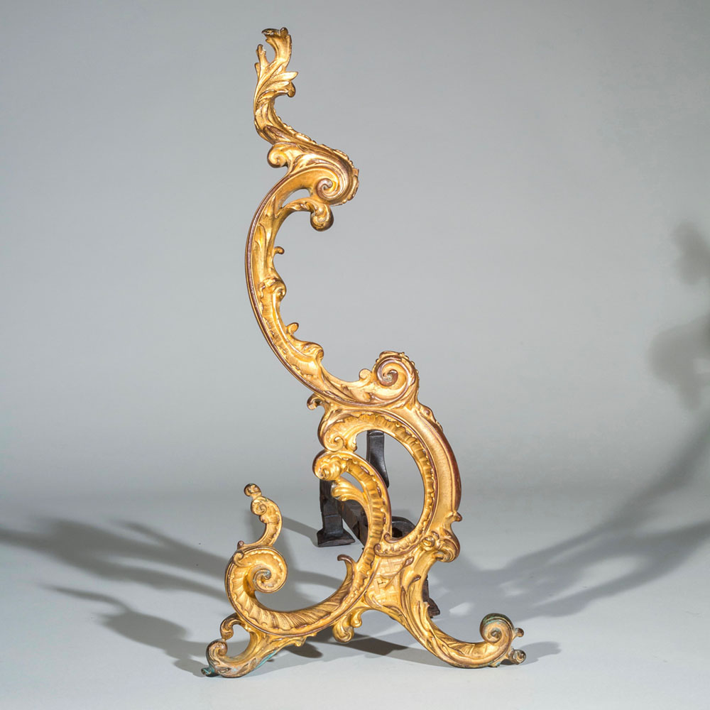 Pair of 18th-Century English Rococo Gilt Bronze Andirons or Firedogs