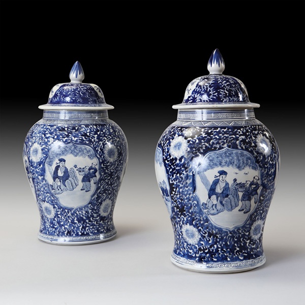 Alexander George Fine Antiques | Collection | Objects of Curiosity 14 Large Pair of Blue and White Baluster Vases and Covers