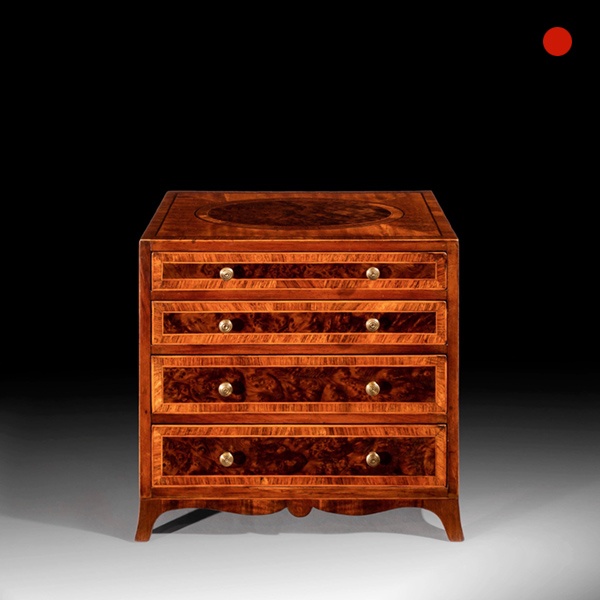 18th-Century George III fitted miniature burr yew and satinwood chest attributed to Ince and Mayhew