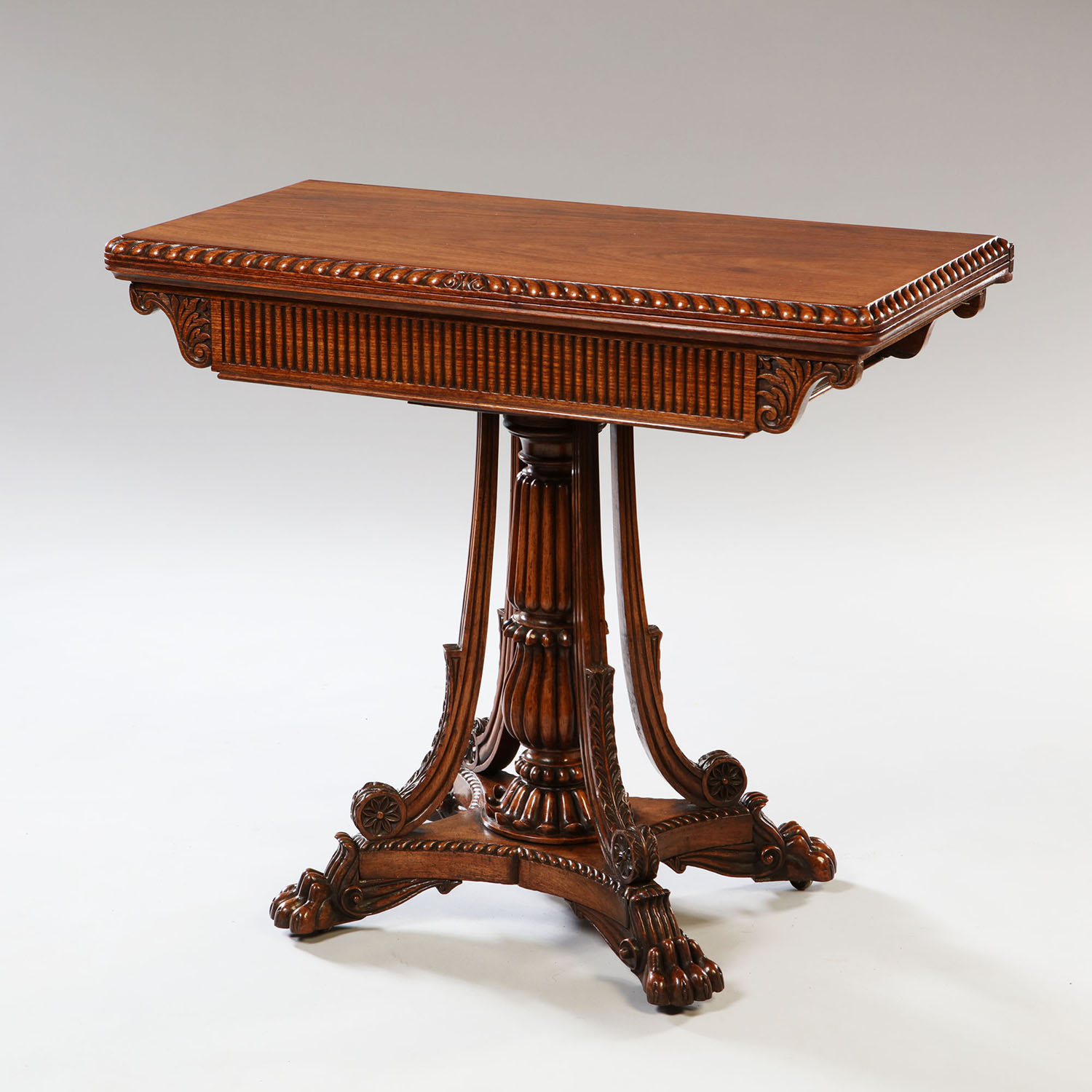 Solid Padauk Carved Anglo-Indian Card Table