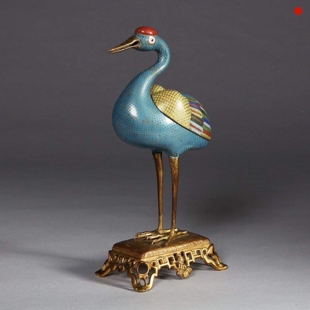 Chinese Cloisonne Enamel Censer Modelled as a Crane 18/19th Century Qing Dynasty 1