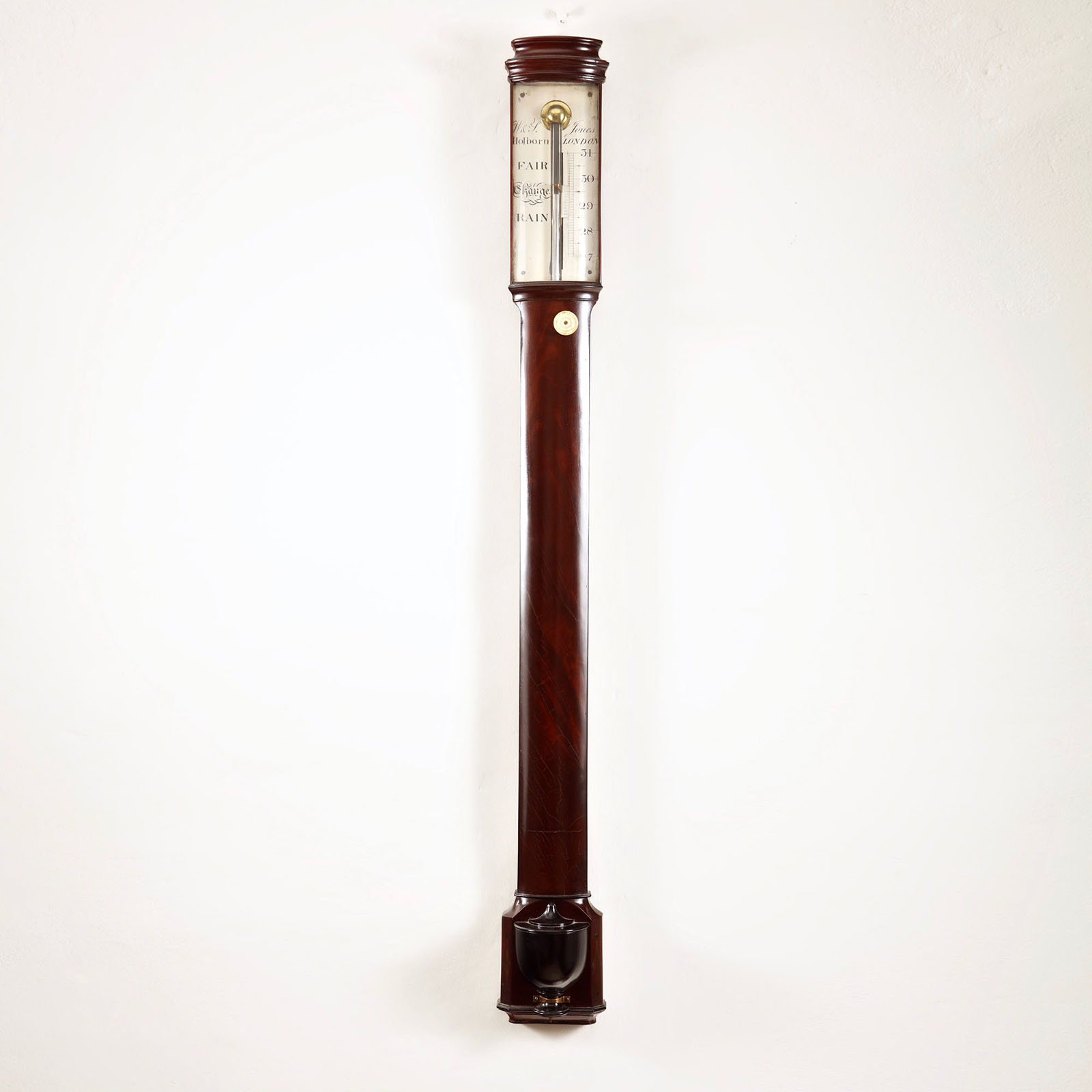 George III mahogany stick barometer by noted London makers William & Samuel Jones