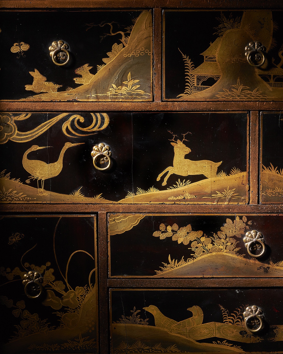 Charles II Japanned Cabinet of exceptional condition c. 1675 raised on a contemporary stand. 9