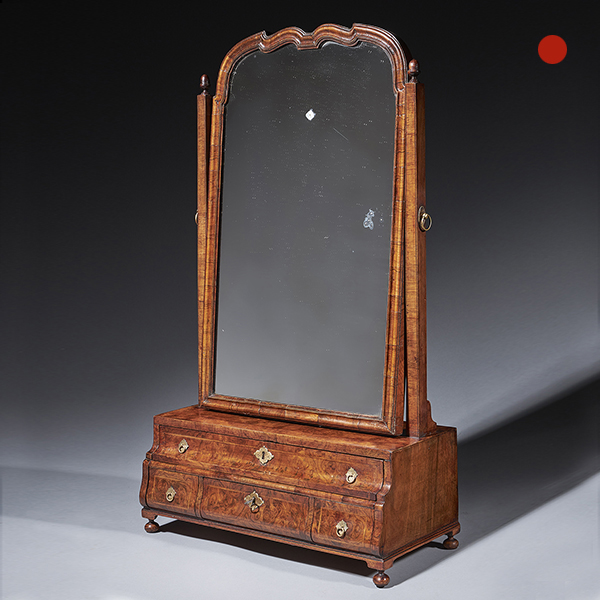 A fine burr walnut George I dressing mirror. Circa 1715-25 England.