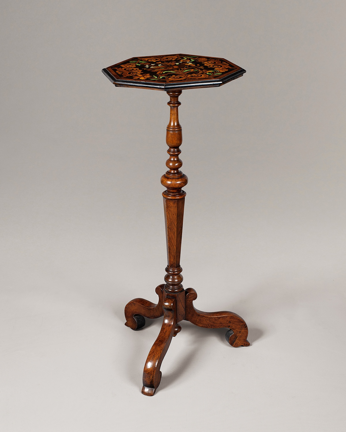 17th-Century Floral Marquetry Candle Stand 2