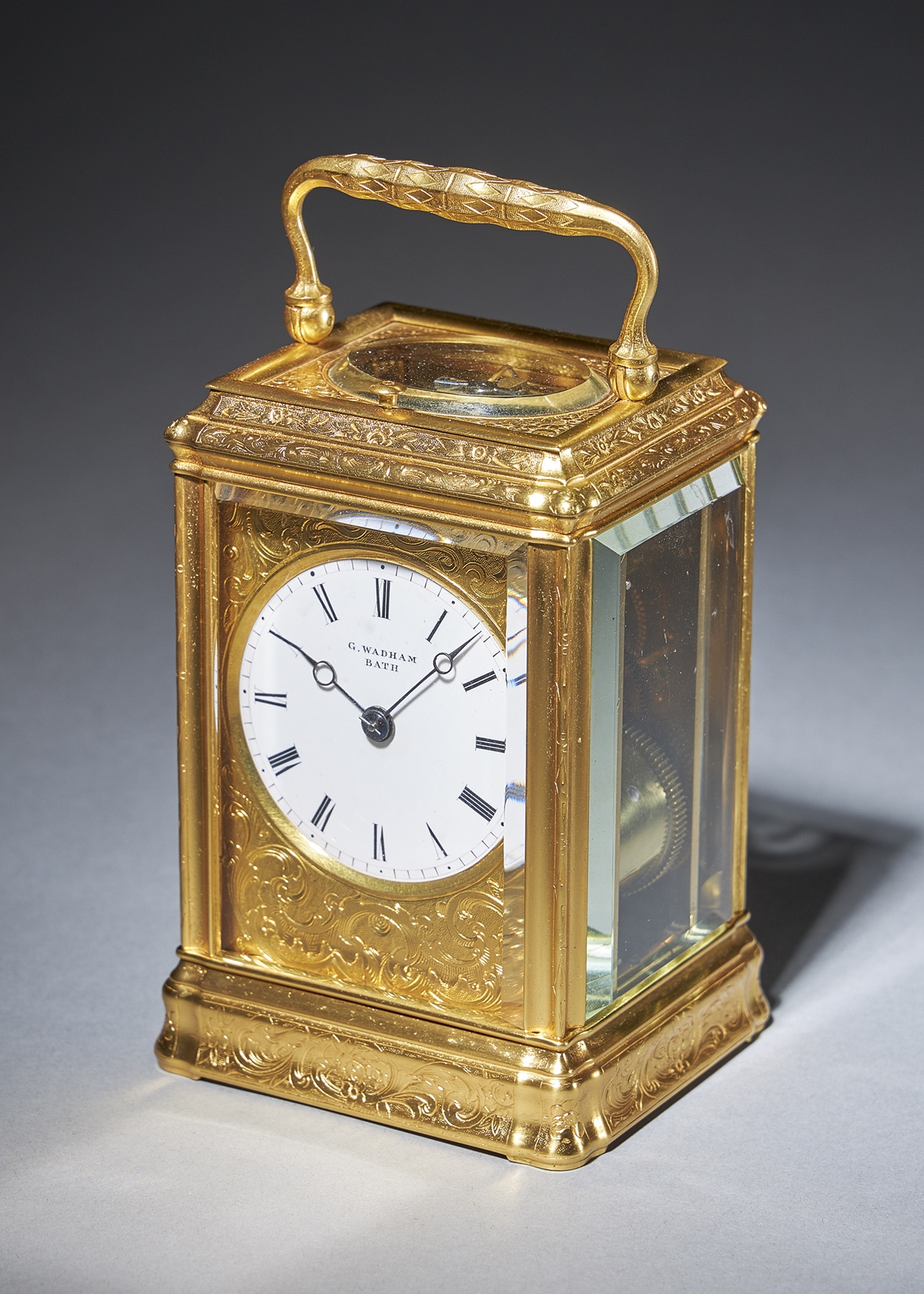 19th Century Gilt-Brass Engraved Striking and Repeating Carriage Clock 1
