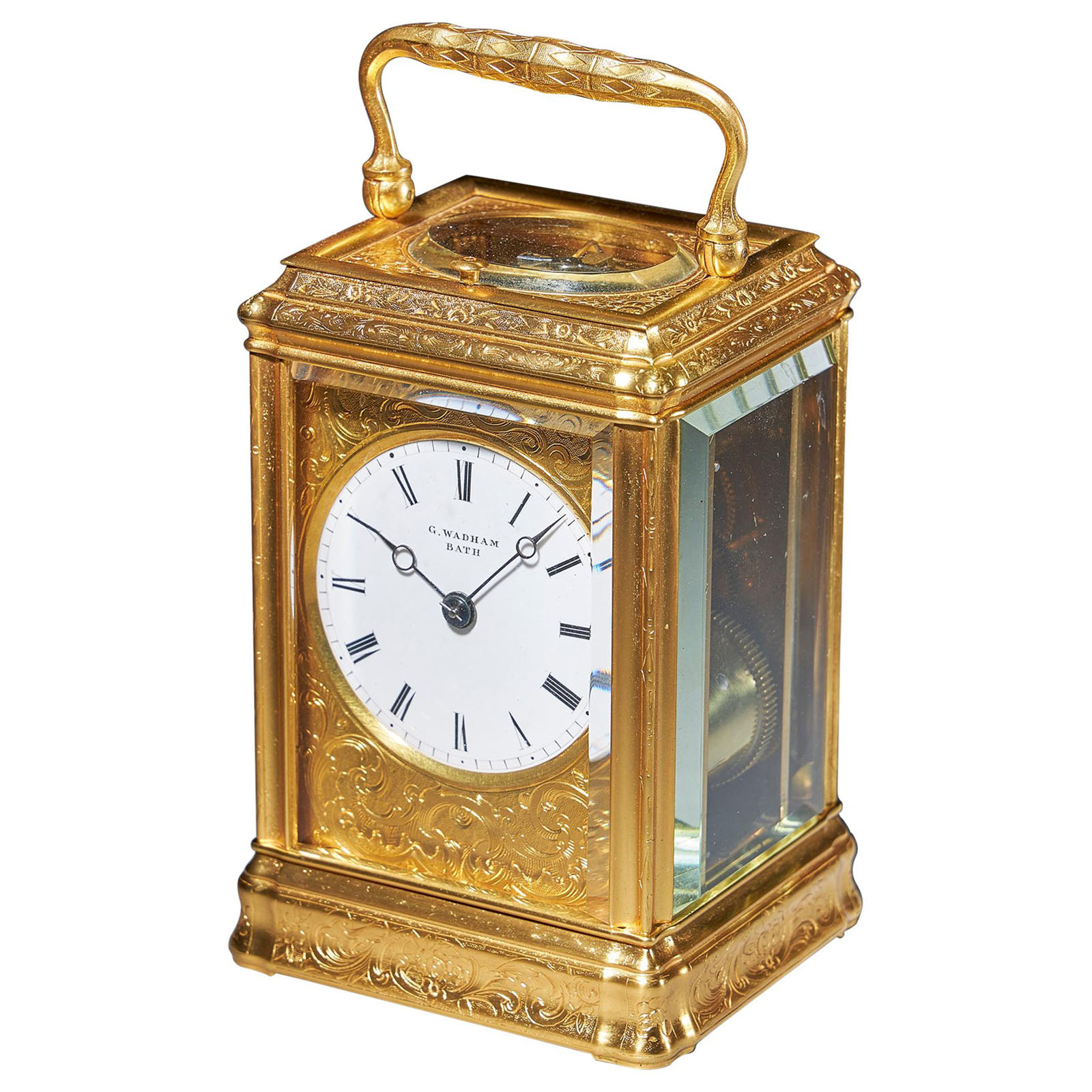 19th Century Gilt-Brass Engraved Striking and Repeating Carriage Clock 3