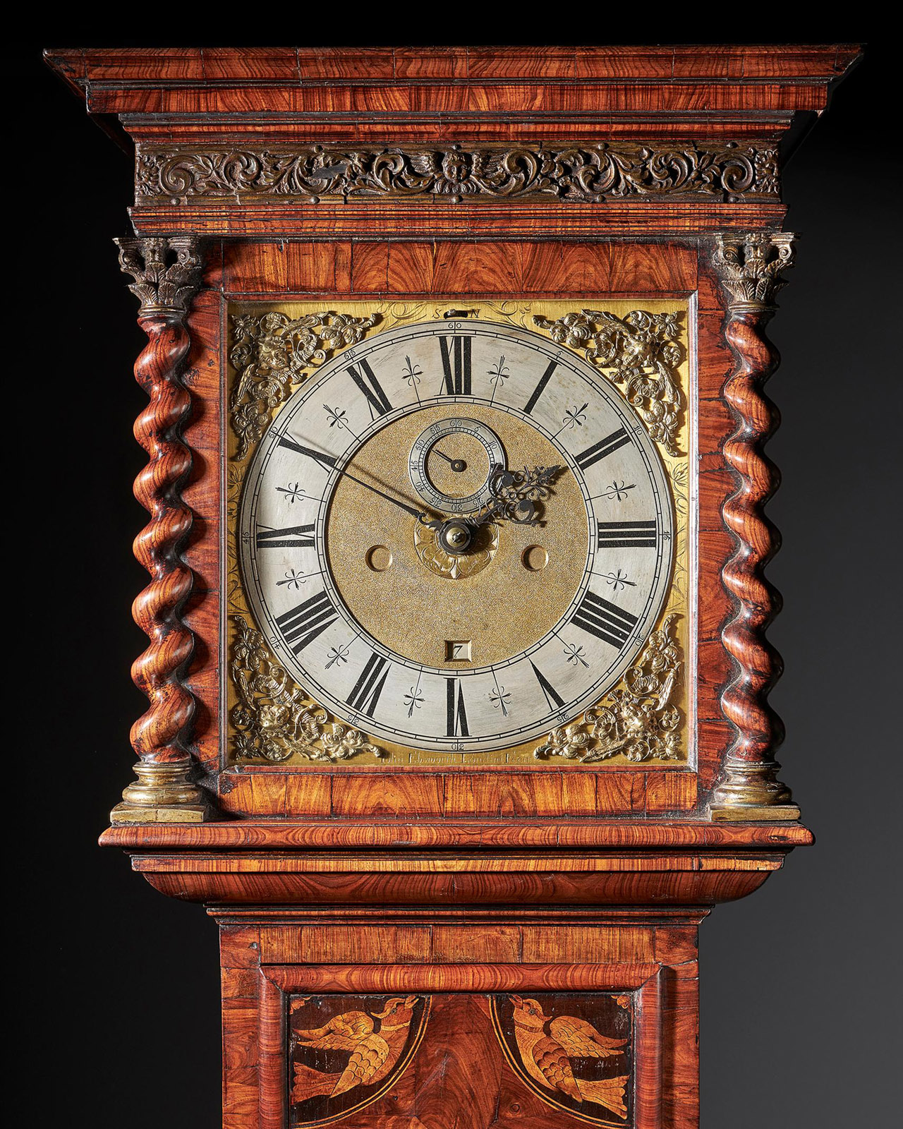 Important Charles II 17th Century Princes Wood and Marquetry Longcase Clock 4