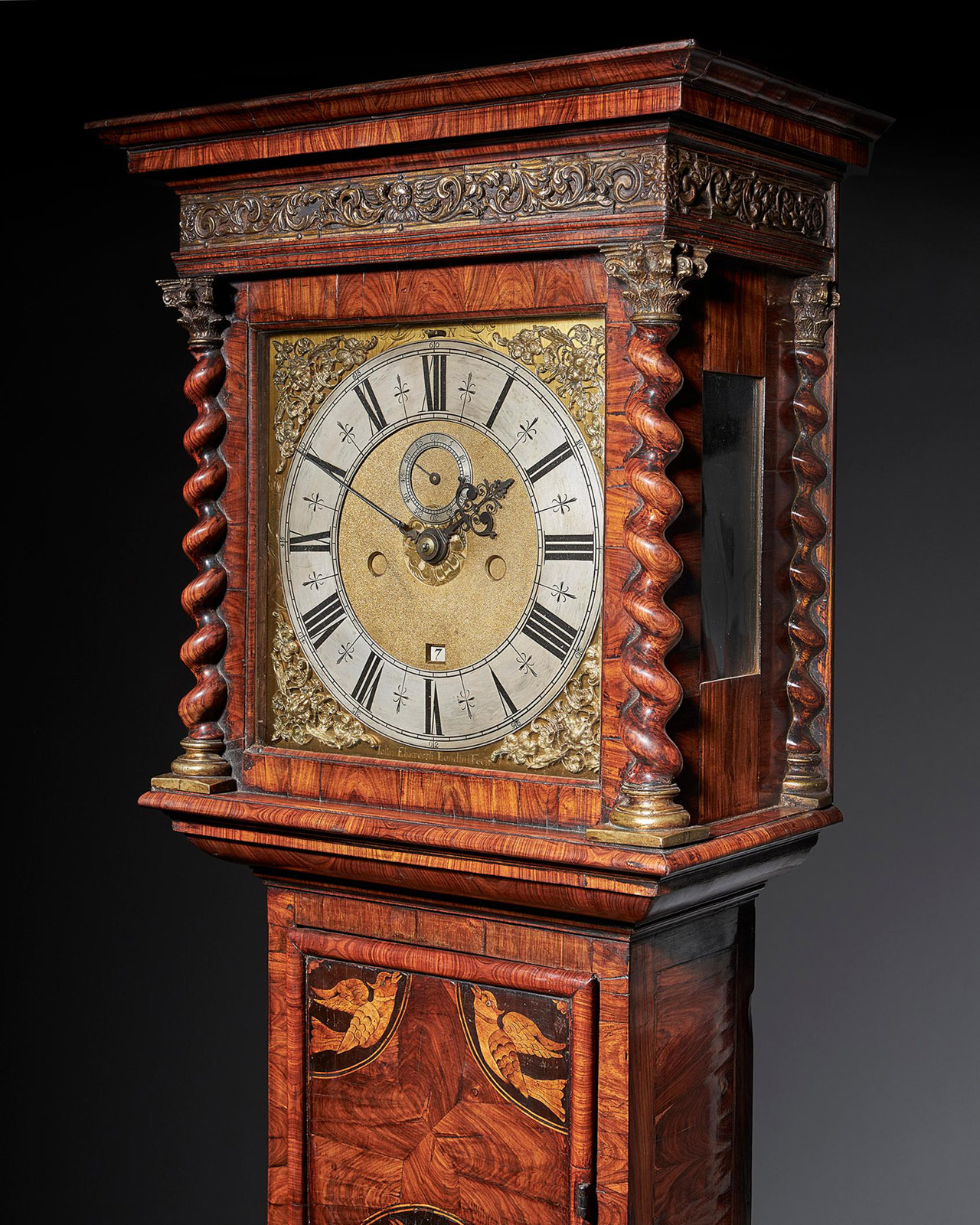 Important Charles II 17th Century Princes Wood and Marquetry Longcase Clock 5