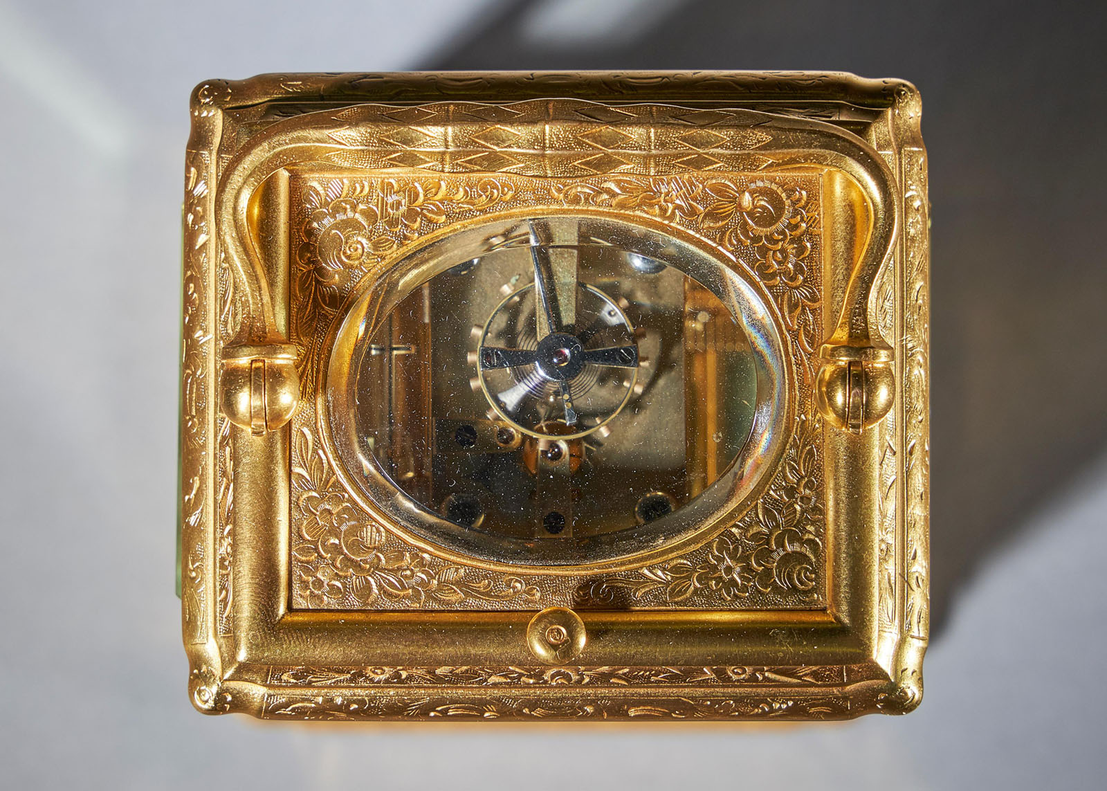 19th Century Gilt-Brass Engraved Striking and Repeating Carriage Clock 4