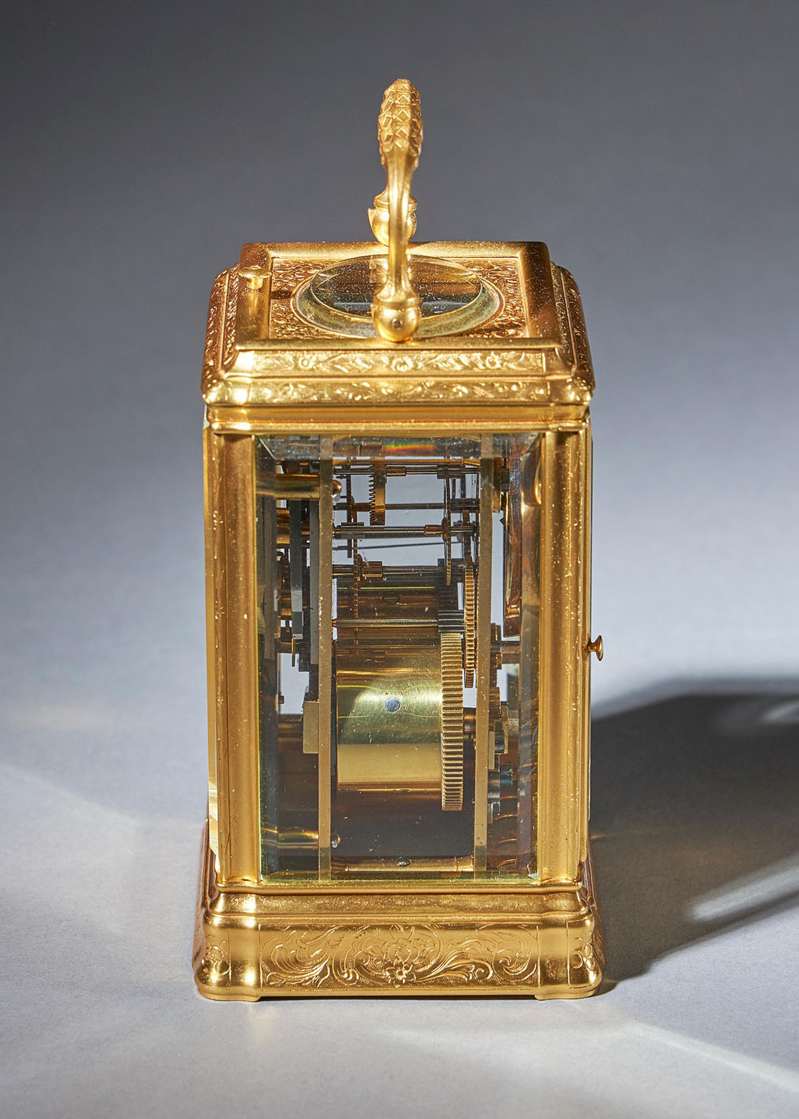 19th Century Gilt-Brass Engraved Striking and Repeating Carriage Clock 5