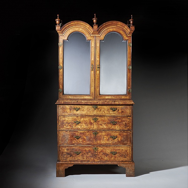 19th Century Repeating Gilt-Brass Carriage Clock by the Famous Drocourt 22 Early 18th Century George I Highly Figured Walnut Double Dome Bookcase on Chest