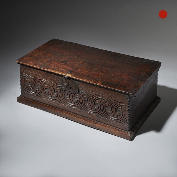 Late 17th Century Charles II Carved Oak Bible Box, Deed Box, Blanket Box,or Candle Box