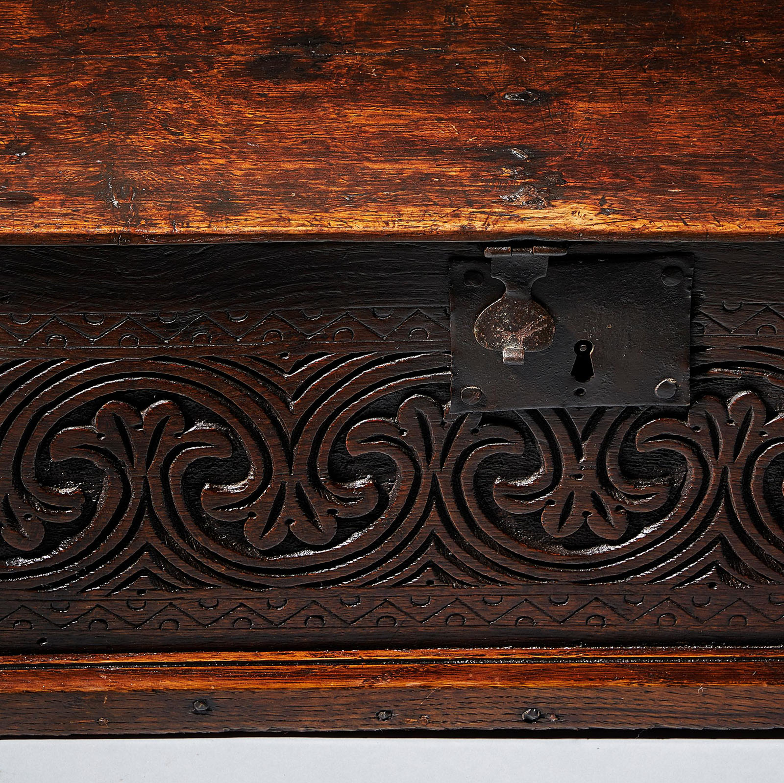 Late 17th Century Charles II Carved Oak Bible Box, Deed Box, Blanket Box,or Candle Box 3