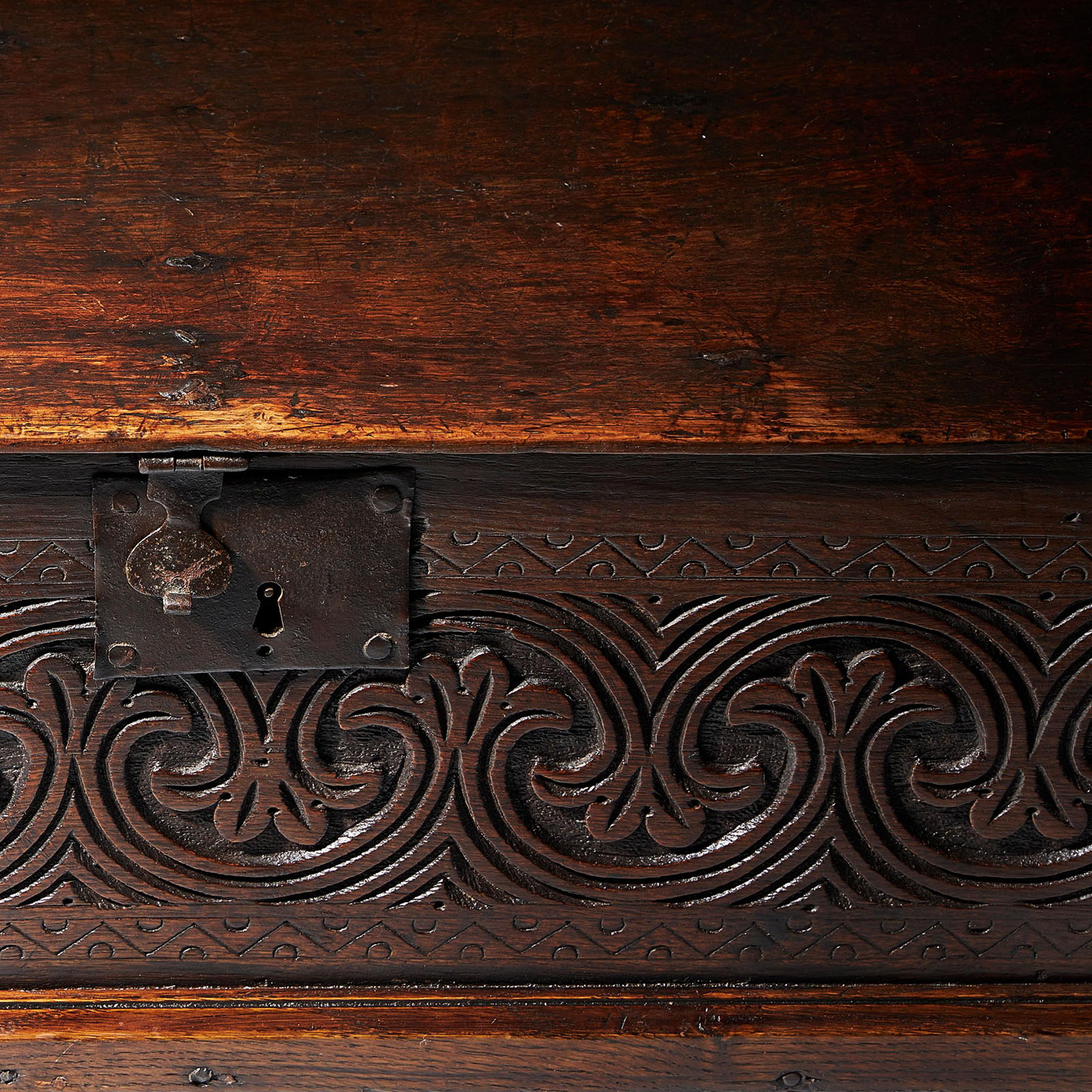 Late 17th Century Charles II Carved Oak Bible Box, Deed Box, Blanket Box,or Candle Box 4