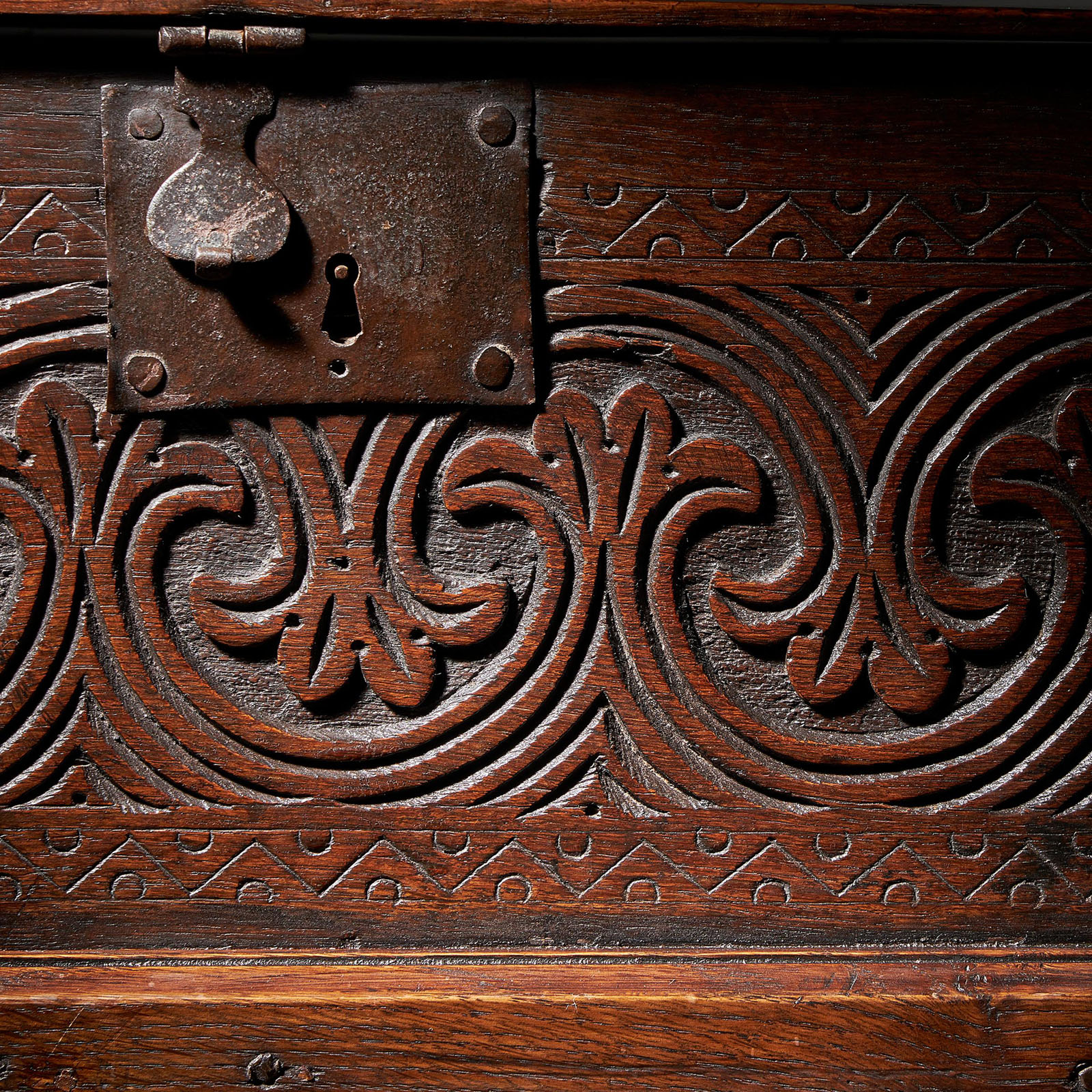 Late 17th Century Charles II Carved Oak Bible Box, Deed Box, Blanket Box,or Candle Box 5