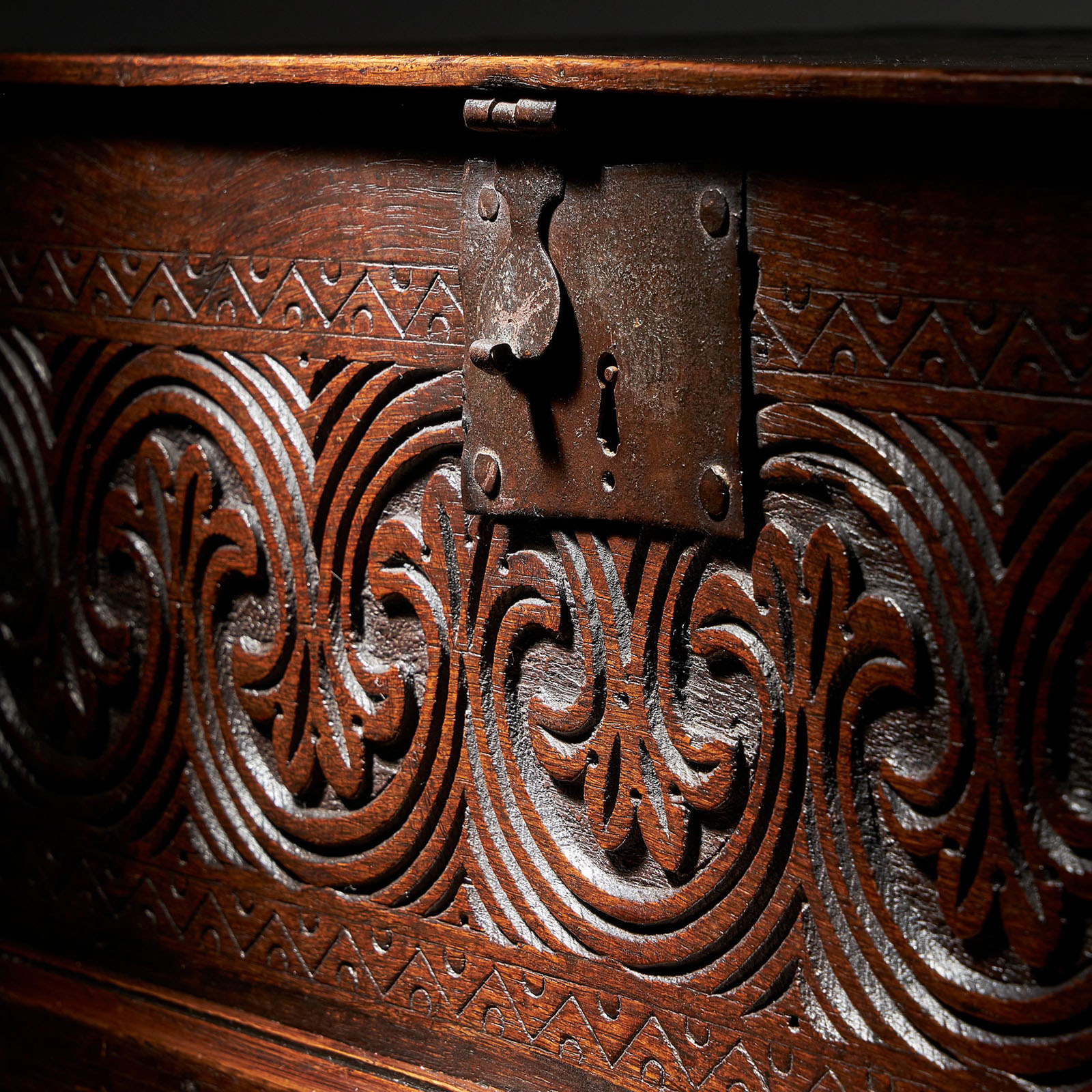 Late 17th Century Charles II Carved Oak Bible Box, Deed Box, Blanket Box,or Candle Box 8
