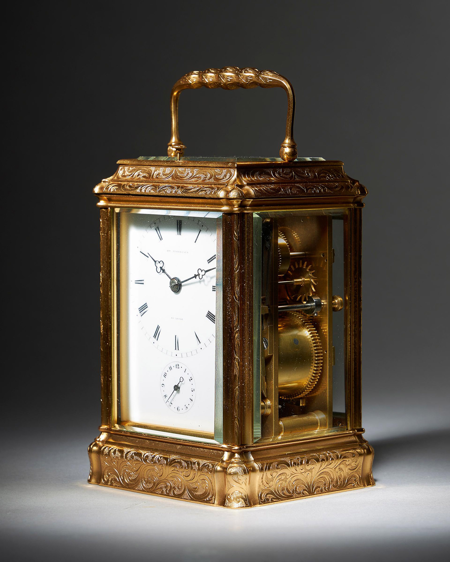 Engraved Eight-Day Striking and Repeating Carriage Clock by Perregaux Au Locle 2
