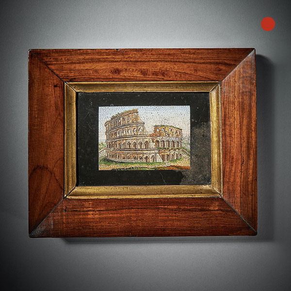 Early 19th Century Grand Tour Framed Pulvinated Micro Mosaic of the Colosseum