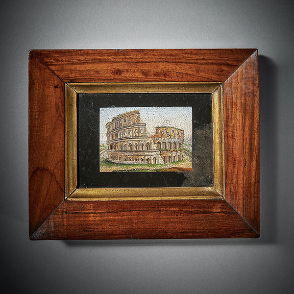 Alexander George Fine Antiques | Collection | Clocks & Barometers 38 Early 19th Century Grand Tour Framed Pulvinated Micro Mosaic of the Colosseum