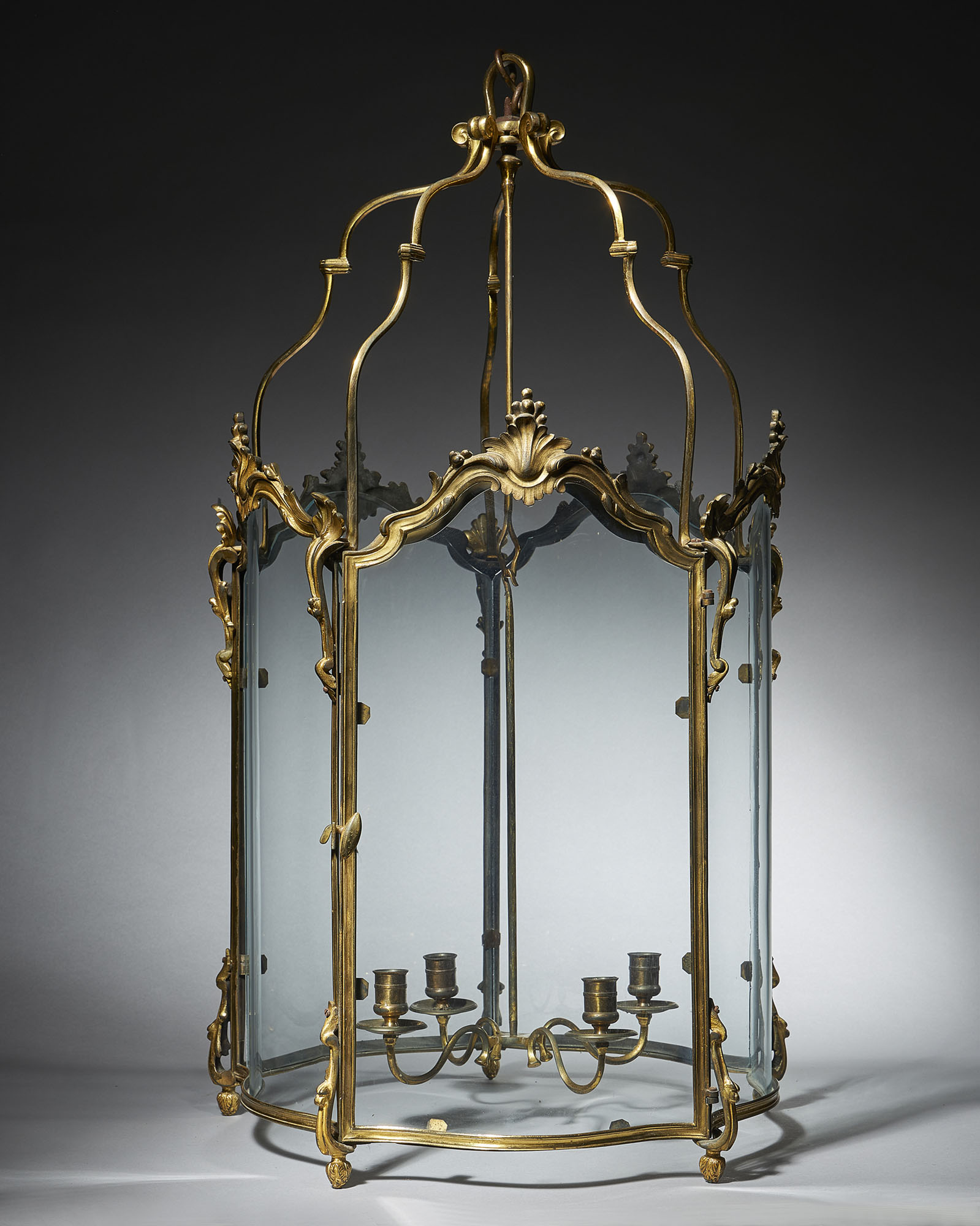 English 18th Century Chippendale George III Gilt Brass Rococo Hall Lantern