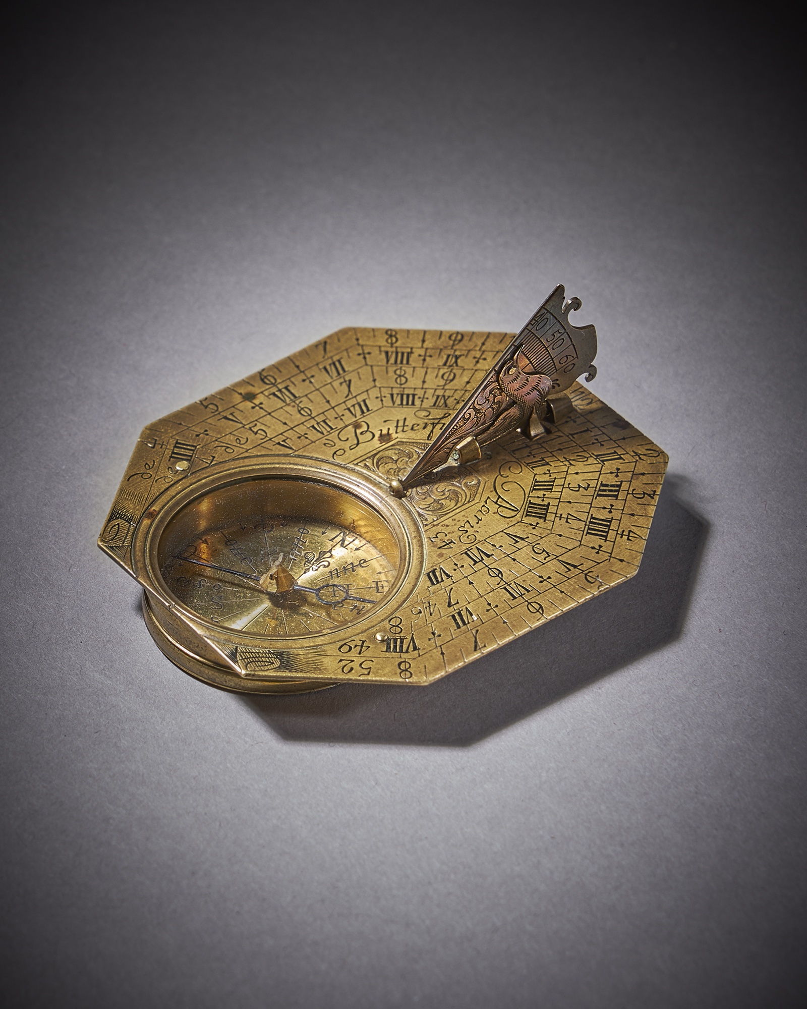 Fine Brass Pocket Sundial and Compass by Michael Butterfield Paris