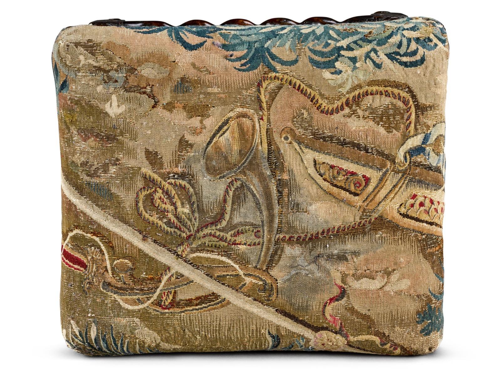 Fine 17th Century Barley or Solomonic Twist Baroque Walnut Stool with Tapestry 1
