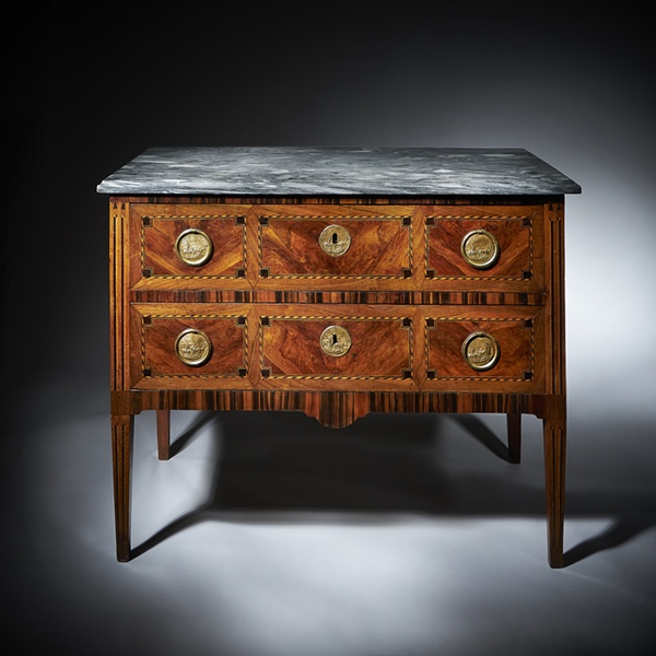 George III Sheraton period bow-fronted caddy topped mahogany chest of drawers 29 Fine 18th Century Italian Parquetry Commode