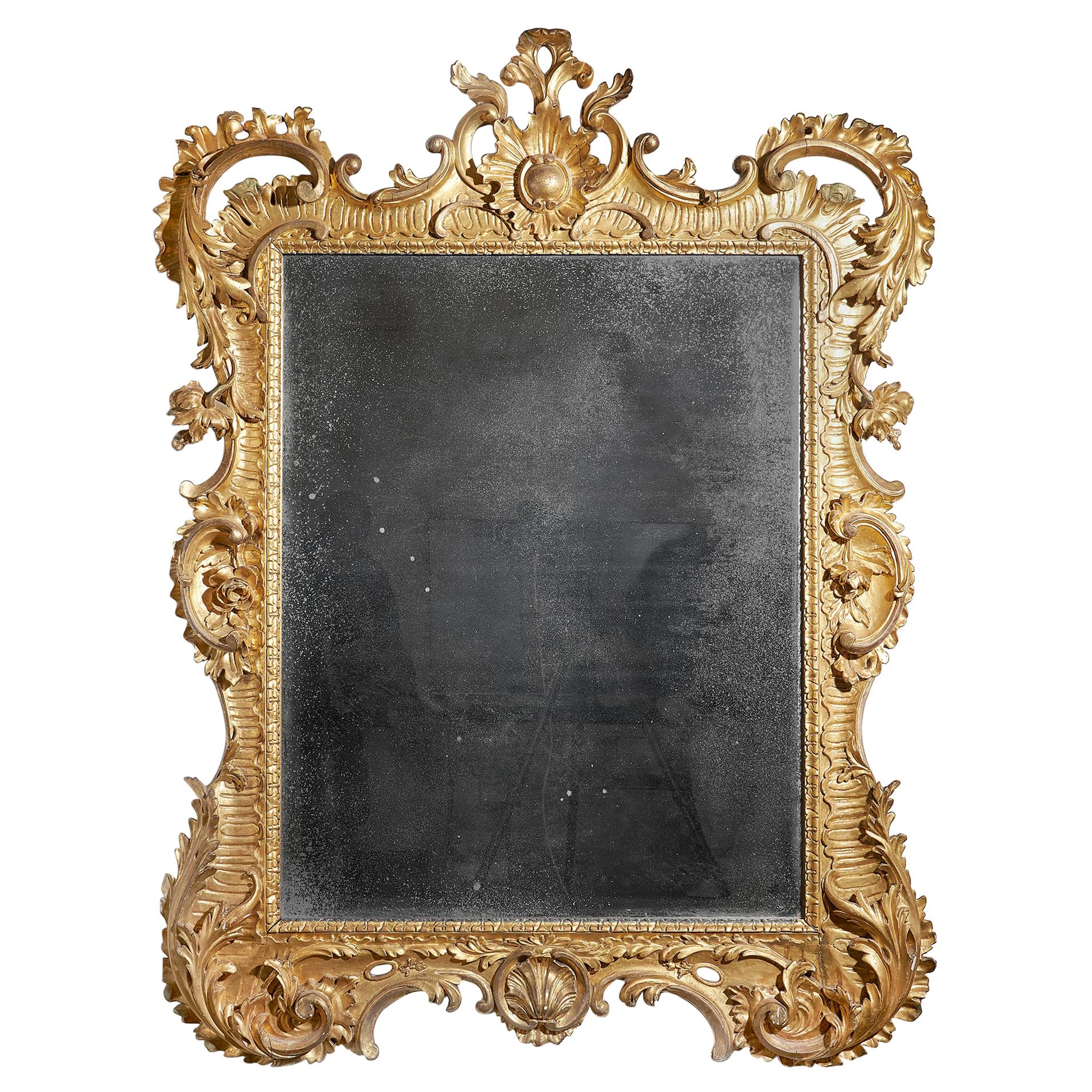 Large 18th Century Giltwood Rococo Mirror Hall Mirror Overmantel Mirror