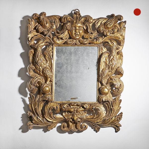 Powerful and Bold 17th Century Baroque Giltwood Mirror