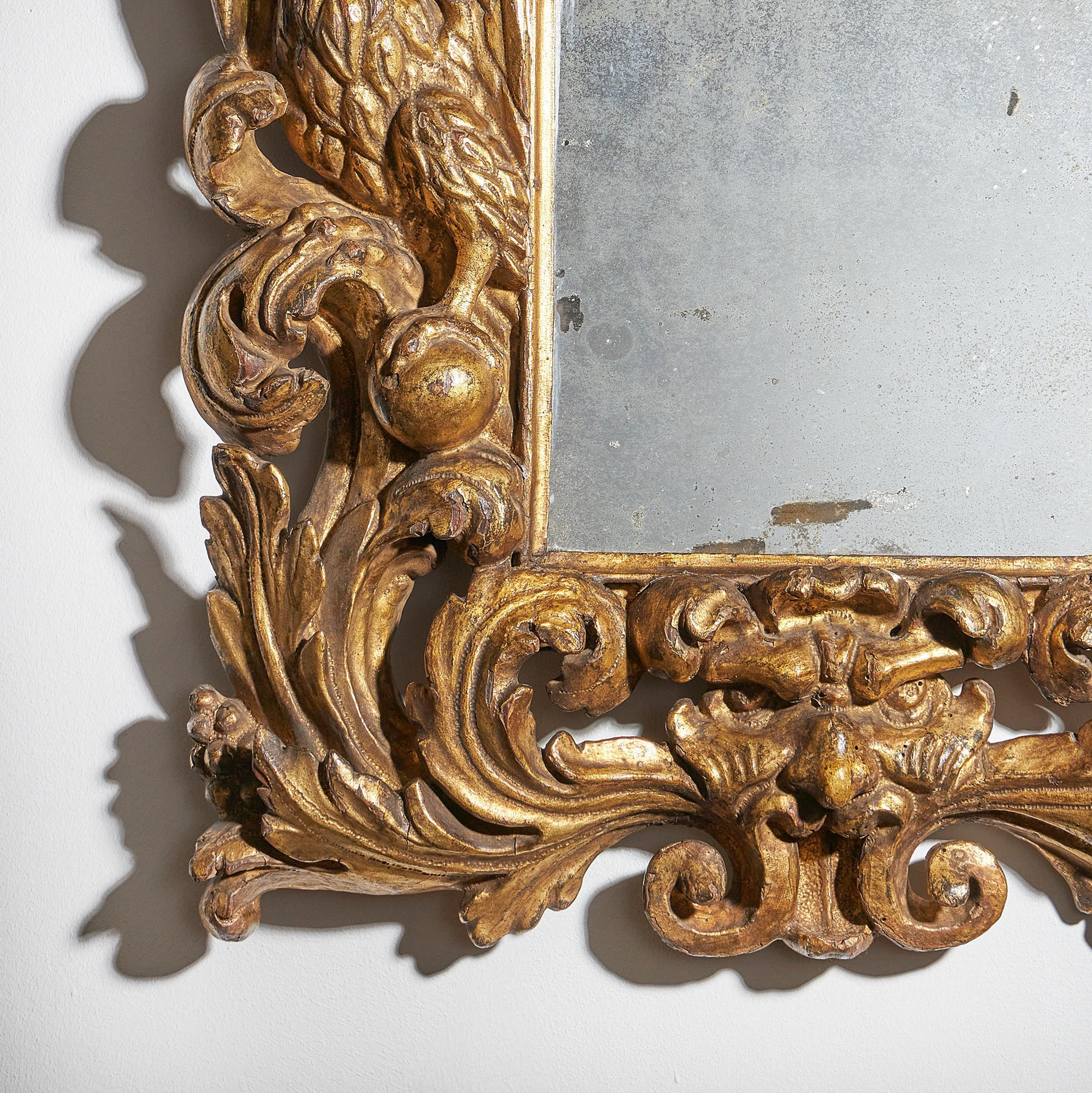 Powerful and Bold 17th Century Baroque Giltwood Mirror 4