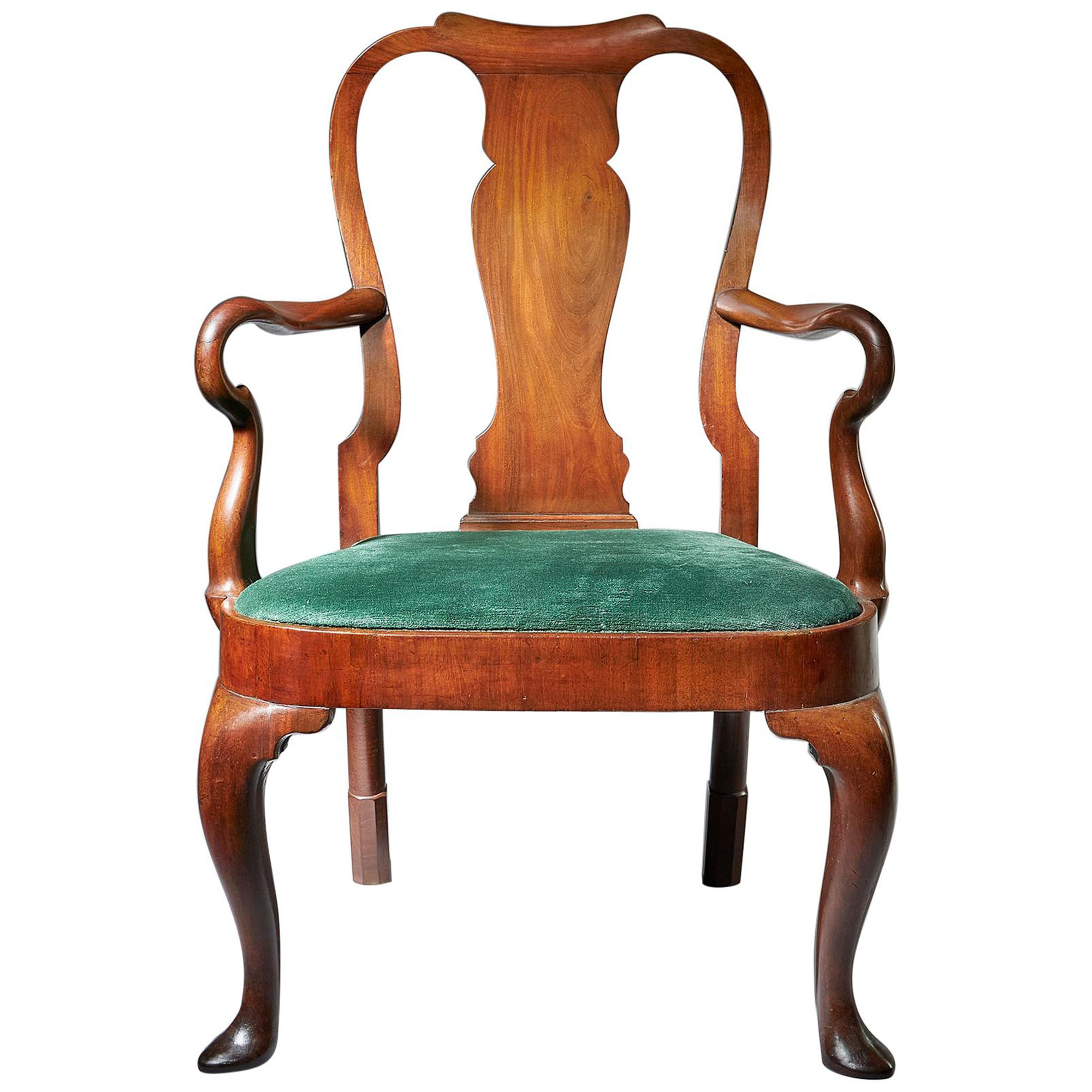 Rare 18th Century George II Mahogany Armchair with Carved Shepherds Crook Arms 3