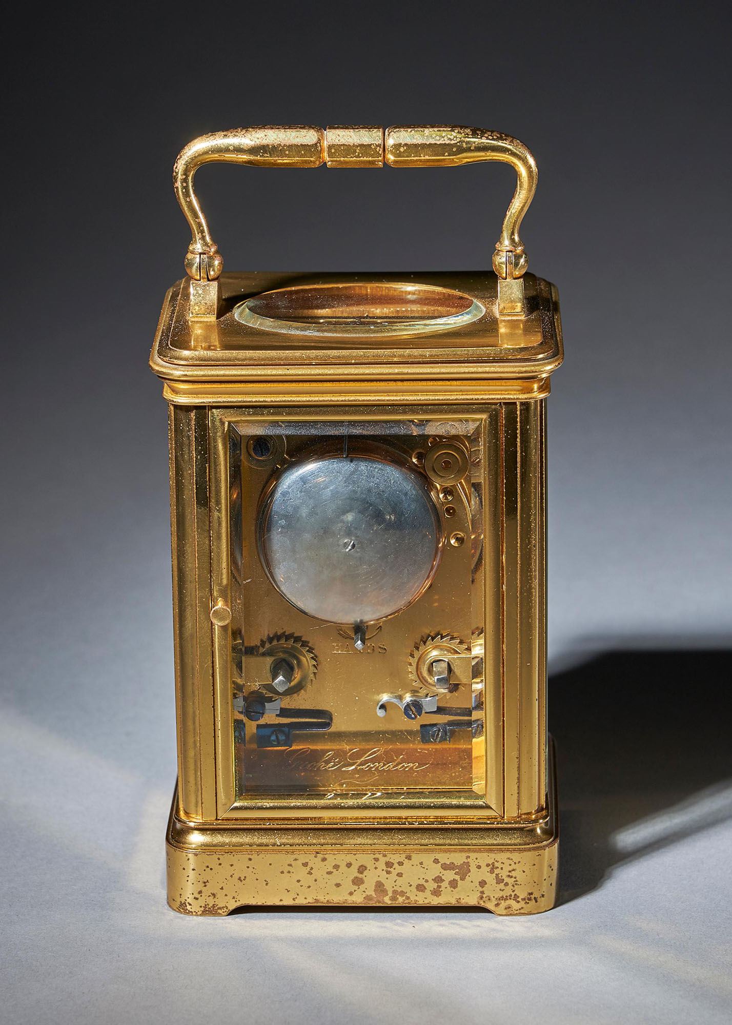 Striking 19th Century Carriage Clock with a Gilt-Brass Corniche Case by Grohé 4