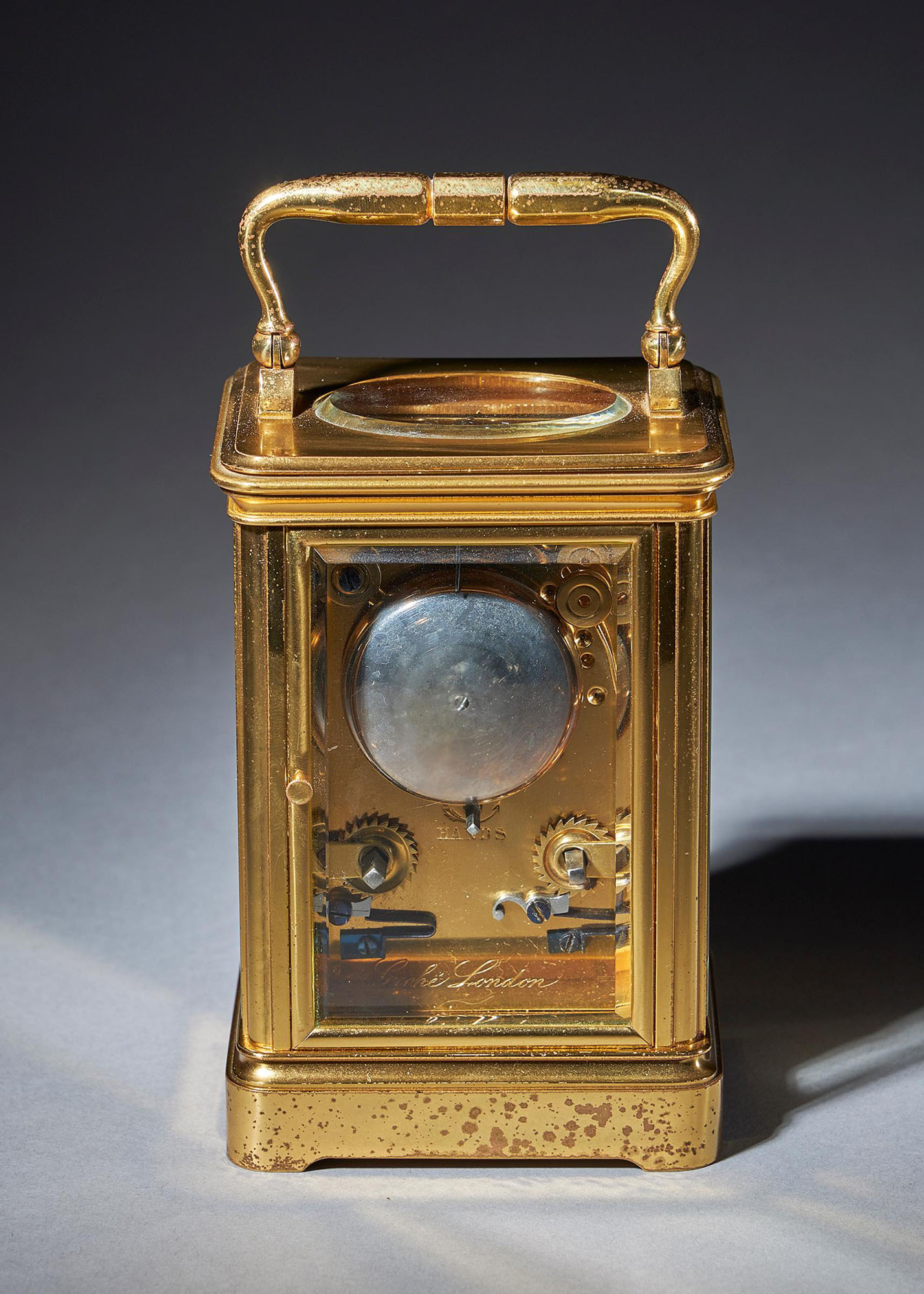 Striking 19th Century Carriage Clock with a Gilt-Brass Corniche Case by Grohé 6