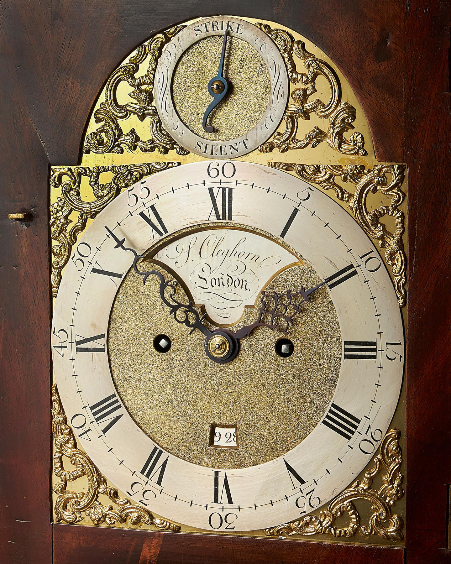 A Fine 18th Century Mahogany Eight Day Table Clock with Trip Quarter Repeat 7