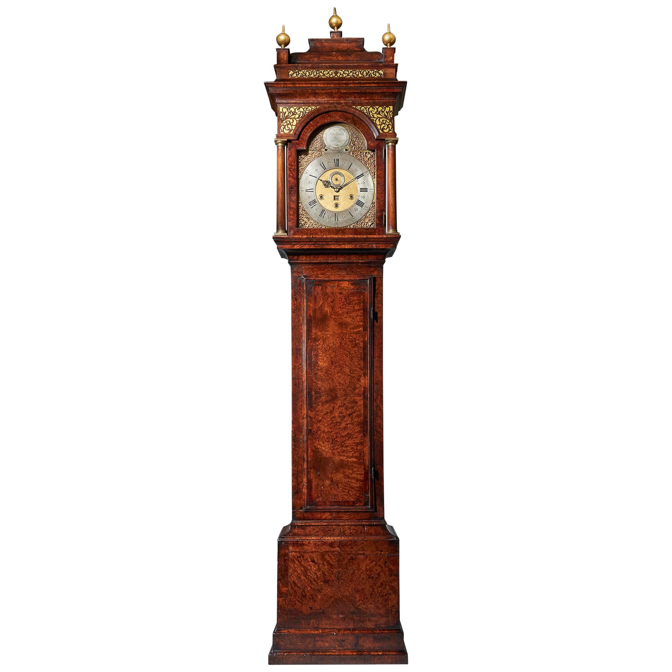 The 10.12ft 18th Century George I Bur/Burl Walnut Month Longcase Clock by James Markwick 1