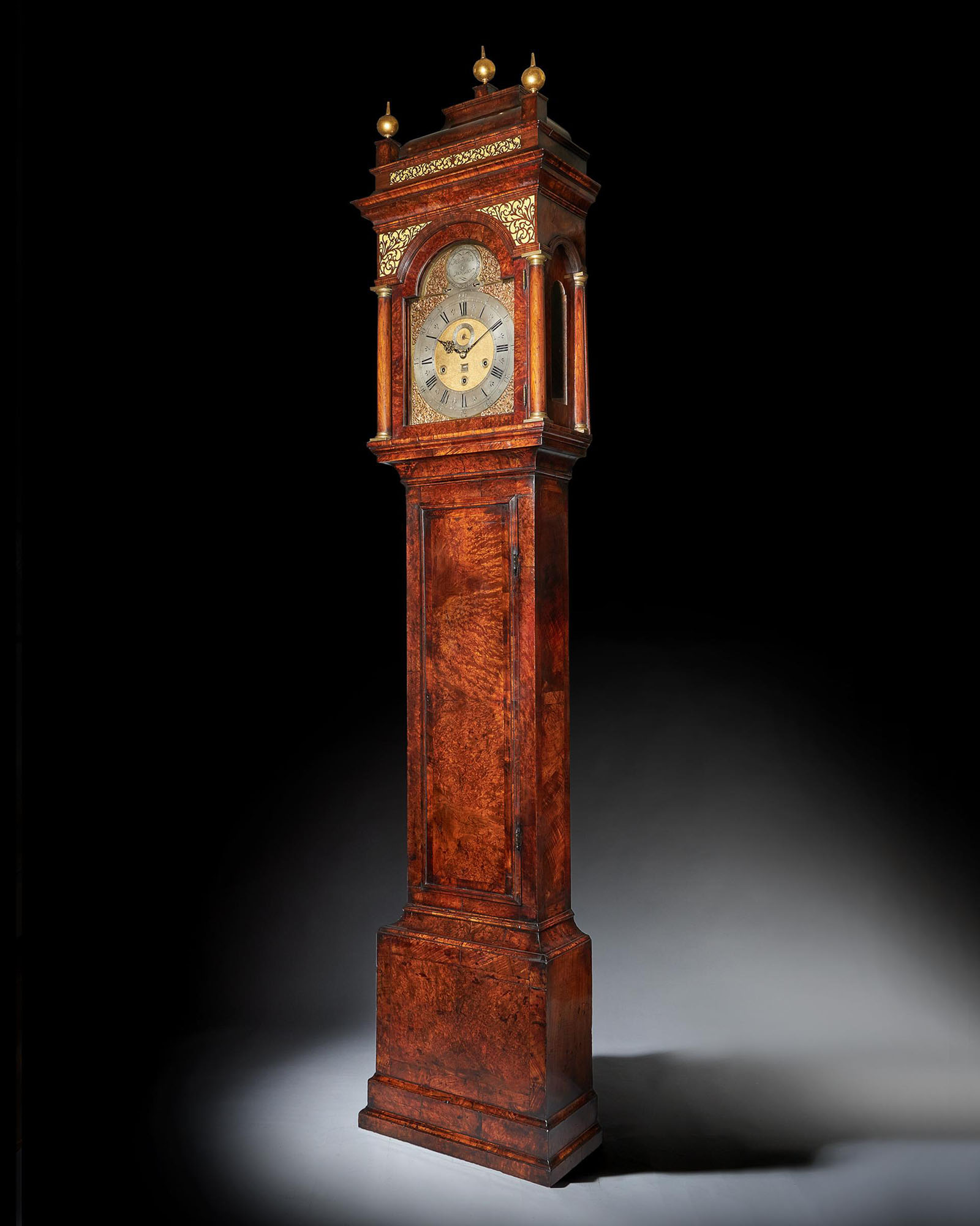 The 10.12ft 18th Century George I Bur/Burl Walnut Month Longcase Clock by James Markwick 2