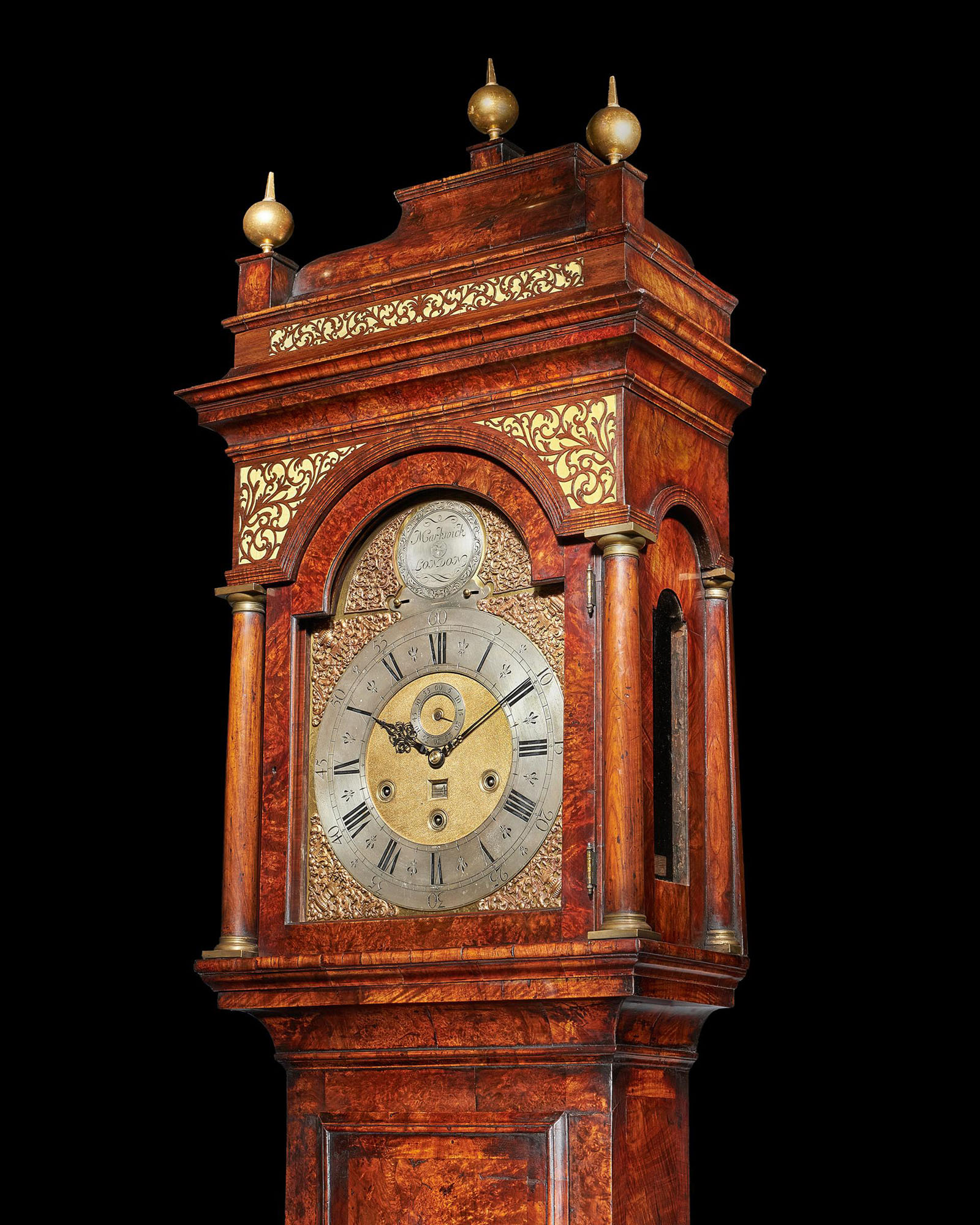 The 10.12ft 18th Century George I Bur/Burl Walnut Month Longcase Clock by James Markwick 7