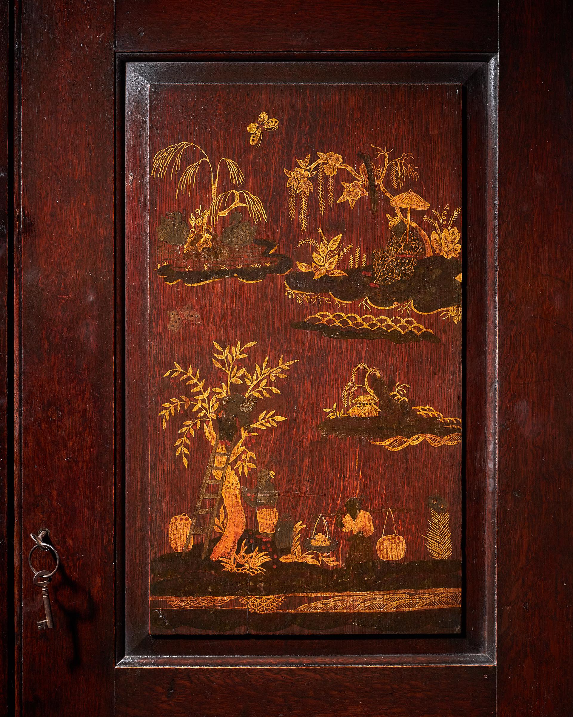 18th Century George III Chinoiserie Japanned Wardrobe, Chippendale Period, C1770 14