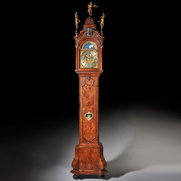 Magnificent 18th Century Striking Dutch Amsterdam Burl Walnut Longcase Clock